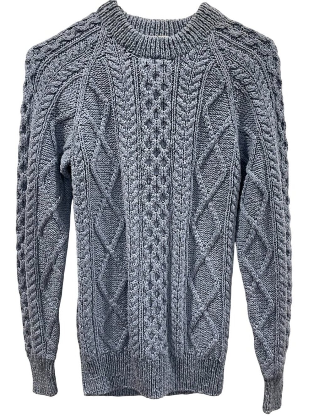 Orvis Fisherman Sweater size XS Light Blue Cable Knit Preppy Manchester Vermont